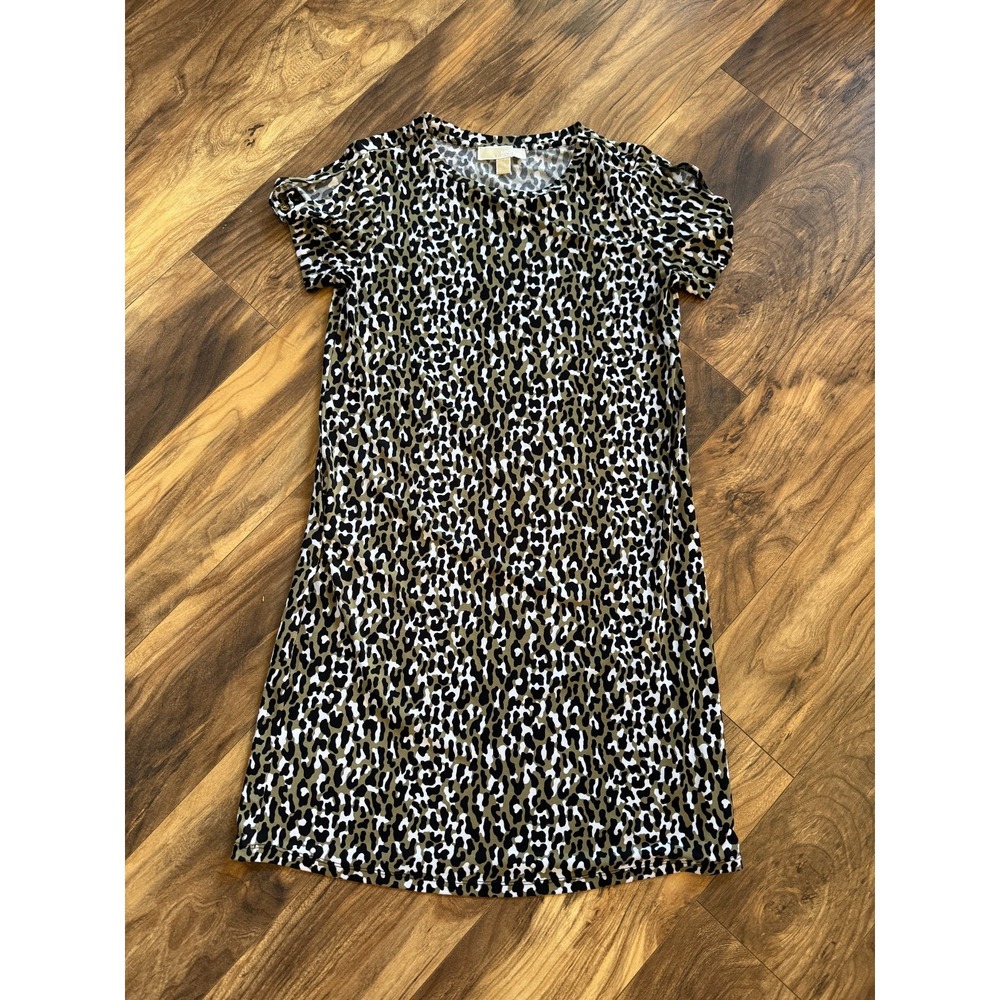 Michael Kors Green Animal Print Shift Dress XS Short Sleeve‎ Casual